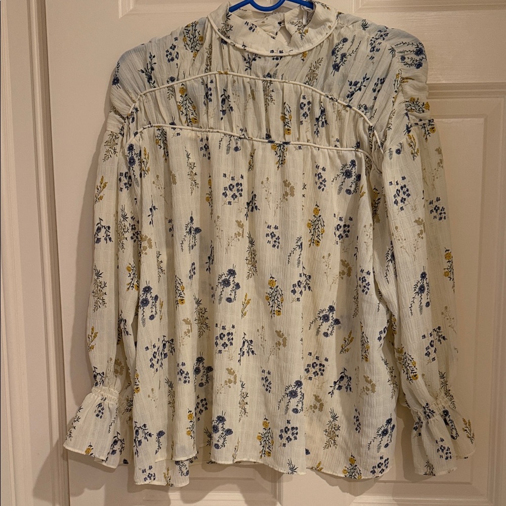 ba&sh Floral Blouse - Cream and Blue